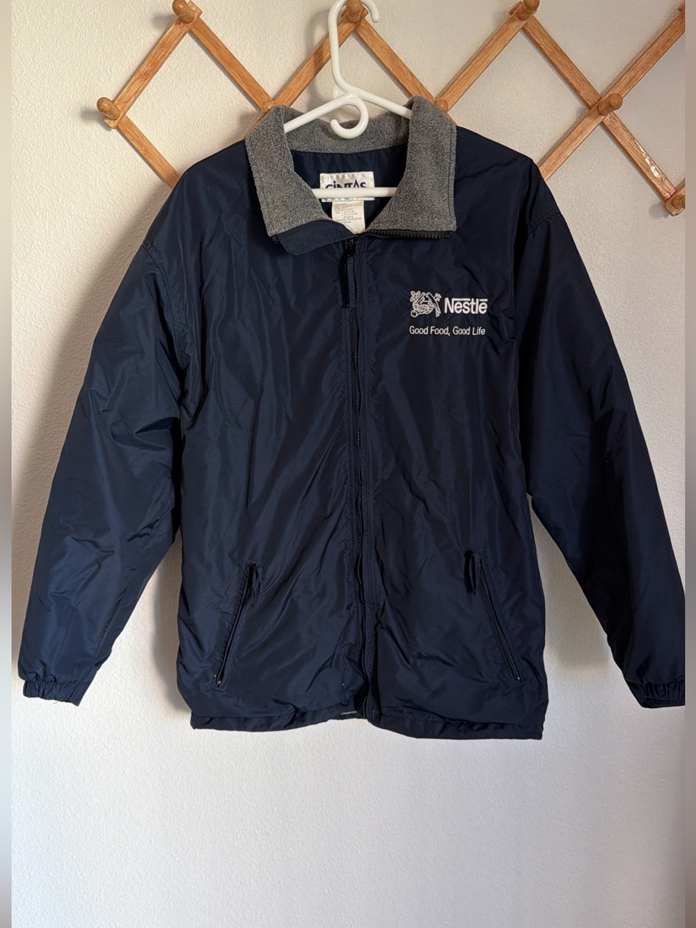 Vintage Nestle Corporate Promo CINTAS Fleece Lined Blue Windbreaker Jacket Large